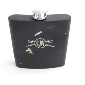 C M Portable Pocket Hip Flask Stainless Steel Liquor Crossed Swords Dented